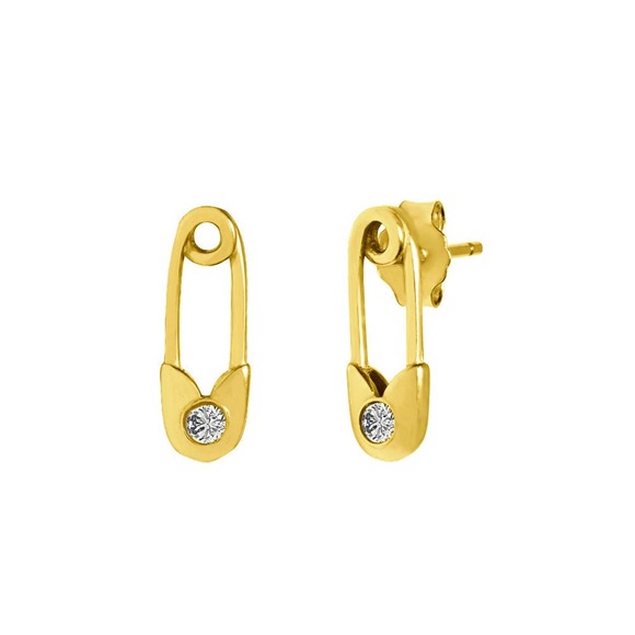 18k Yellow Gold Color Safety Pin Design Earrings - Picture 3 of 3